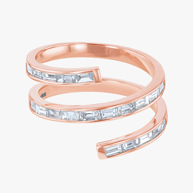 The Baguette Diamond Spiral Ring VS quality diamond 14K 18K gold rose white yellow