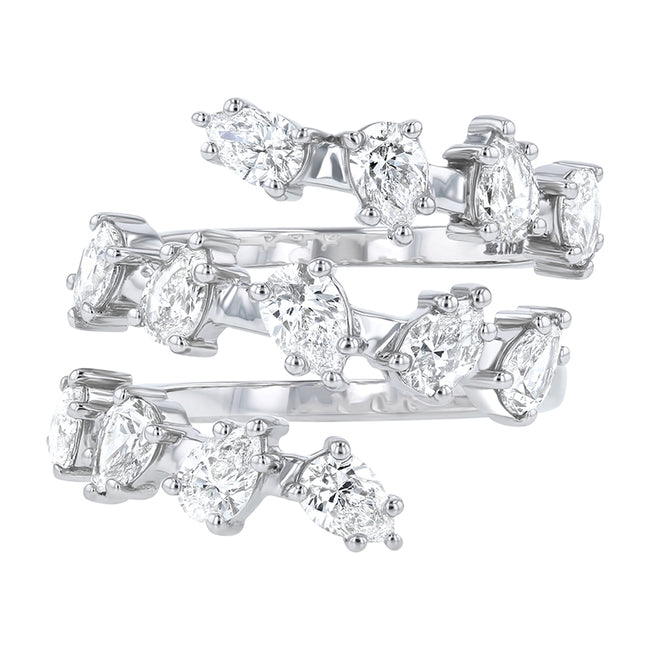 Pear Shaped Diamond Spiral Ring - Sterling Silver | VS Clarity Lab Diamonds
