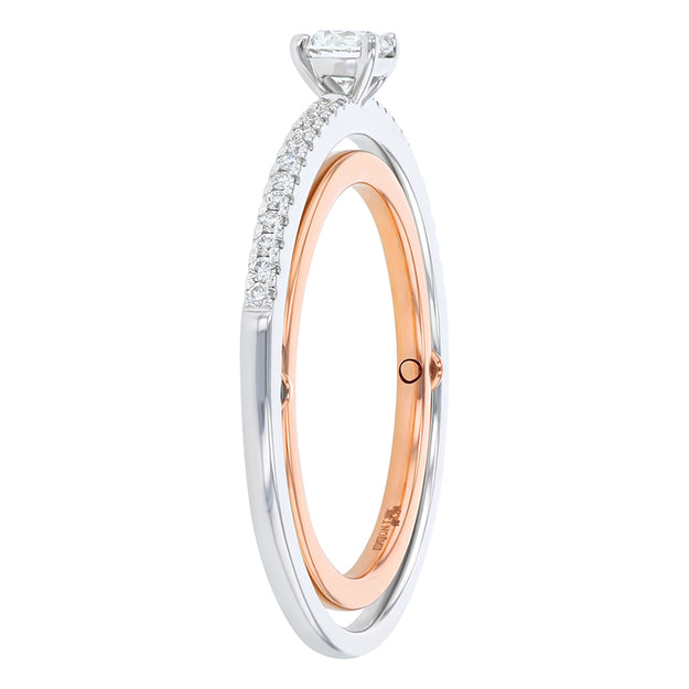 Connecting Solitaire Pavé Ring 18K Gold white rose platinum round diamond quality stone