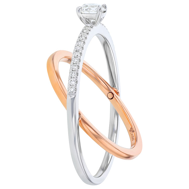 Connecting Solitaire Pavé Ring 18K Gold white rose platinum round diamond quality stone