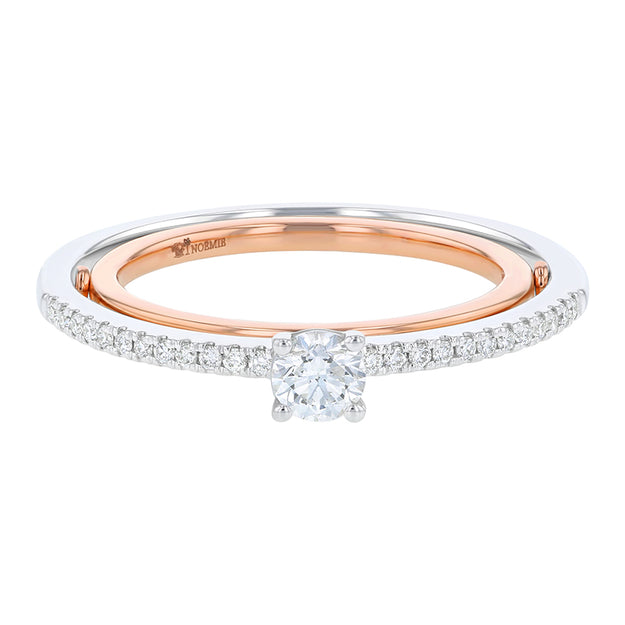 Connecting Solitaire Pavé Ring 18K Gold white rose platinum round diamond quality stone