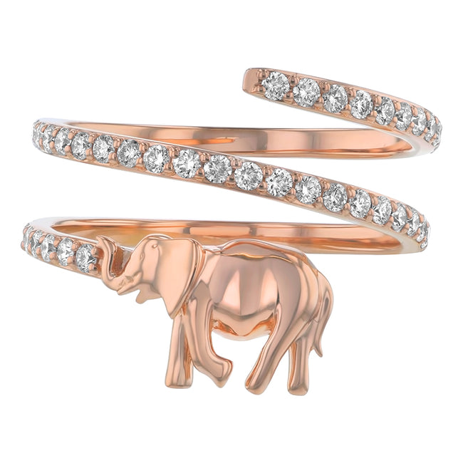 Elephant Diamond Spiral Ring - 18K Gold | VS Clarity Natural Diamonds