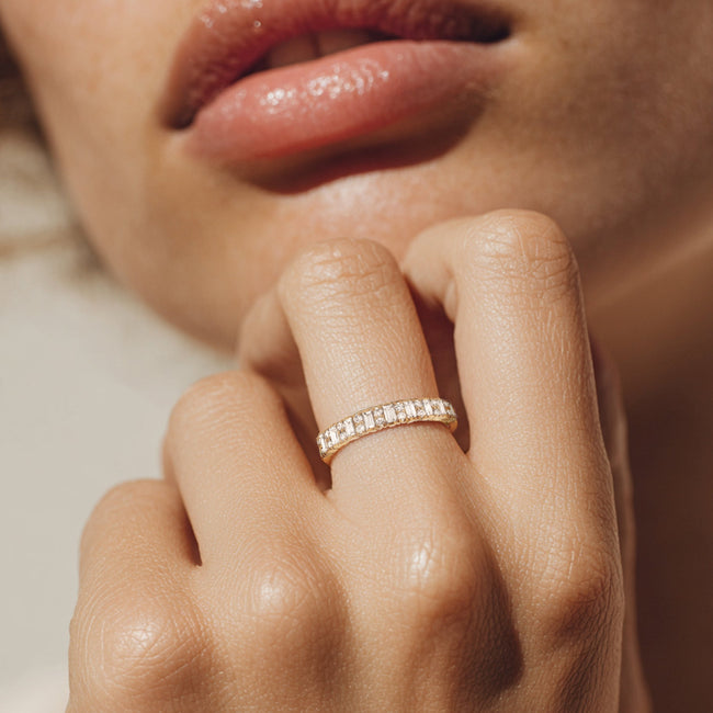 Baguette and Round Half Band Ring - 14K Gold | VS Clarity Lab Grown Diamonds