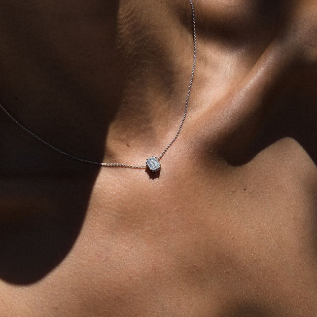 The Composite Emerald Cut Necklace 14K 18K Gold white Chain VS quality stone