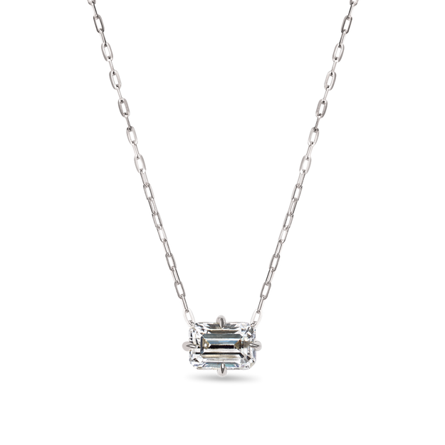 Emerald Cut Diamond Solitaire Pendant Elegant Dainty Necklace Sparkle 4-Prongs White Gold