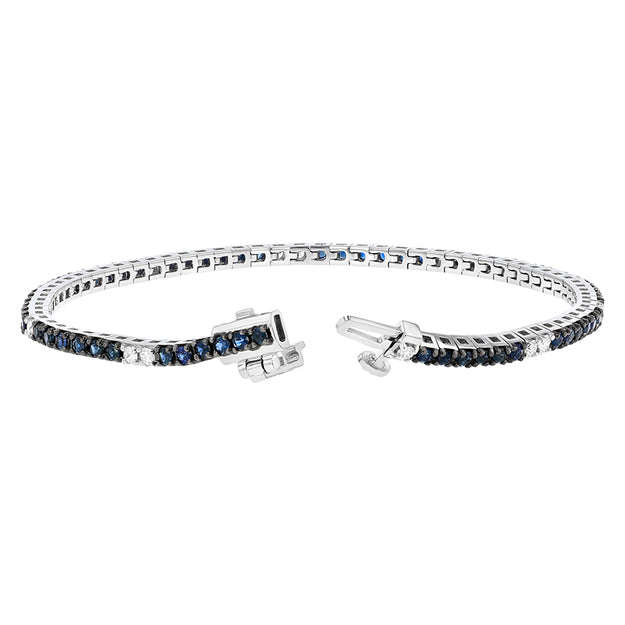 The Blue Sapphire and White Diamond Tennis Bracelet VS quality diamonds gemstone 14K 18K white gold