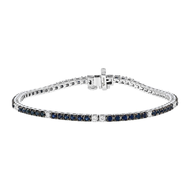 The Blue Sapphire and White Diamond Tennis Bracelet VS quality diamonds gemstone 14K 18K white gold