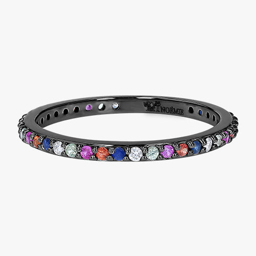 Multi-Color Sapphire Eternity Band Ring Colorful Diamond Sparkle Black Gold 18K Gold | VS Clarity
