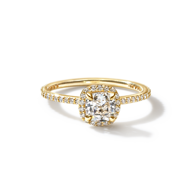 Noémie Pick Your Diamond Shape Halo Pave accent Solitaire Cushion Oval Round Emerald Radiant quality stone 18K gold Rose White Yellow Platinum