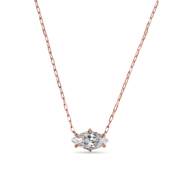 Marquise Cut Diamond Solitaire Pendant Sparkle Necklace Elegant Dainty Rose Gold