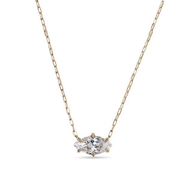 Marquise Cut Diamond Solitaire Pendant Sparkle Necklace Elegant Dainty Yellow Gold