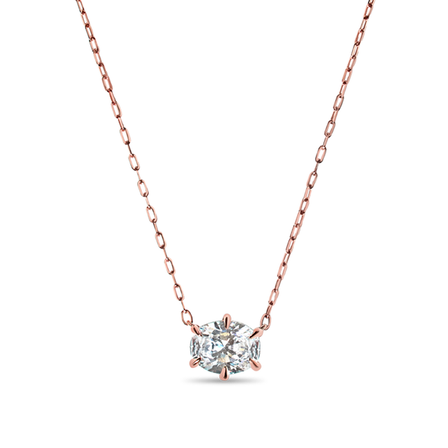Oval Cut Diamond Solitaire Pendant - 18K Gold
