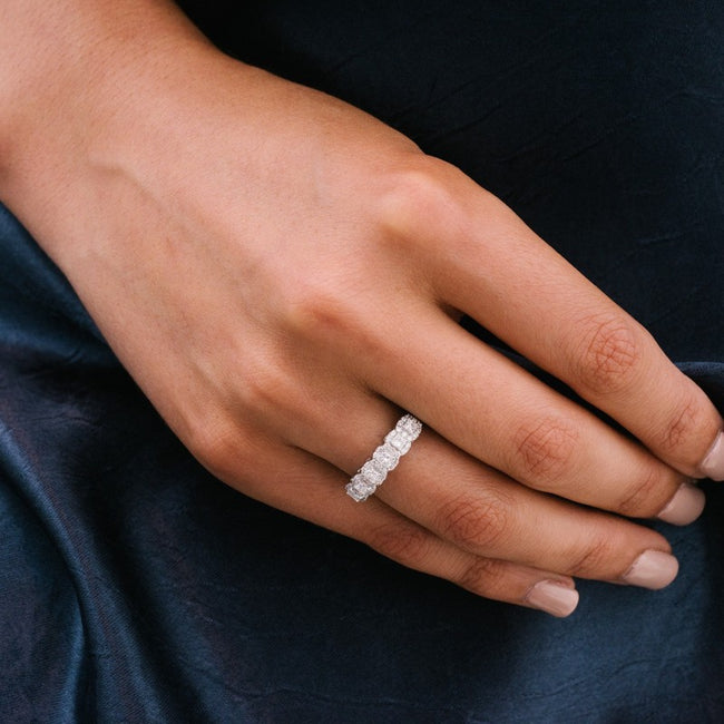 Princess Diamond Halo Half Band Ring -  18K Gold | VS Clarity Natural Diamonds