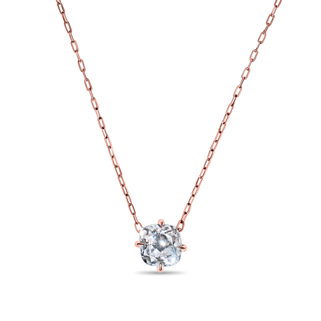 Cushion Cut Diamond Solitaire Pendant Necklace Sparkle Dainty Elegant 4-Prongs Rose Gold