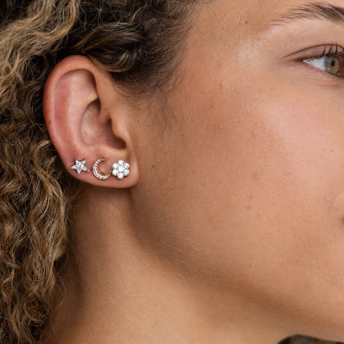 Crescent Moon Studs - 18K Gold | VS Clarity Natural Diamonds
