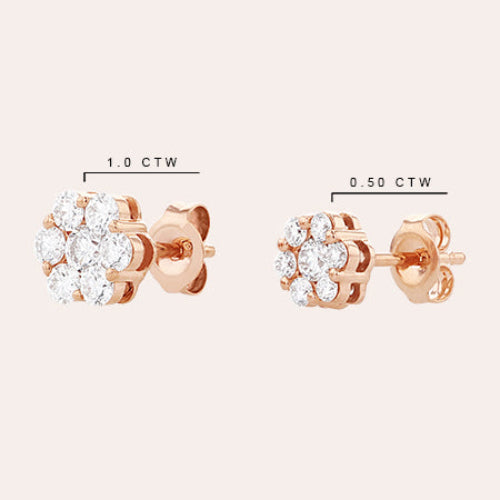 Flower Diamond Stud Earrings with 1.0 Carats Fashion Statement VS Clarity 14K 18K