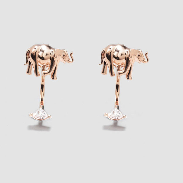 Noémie Elephant Earrings Unique Diamond Sparkle Gold Diamond 18K Rose Gold