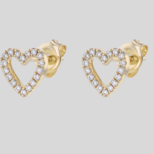 Diamond Open Heart Earring Stud Love Gift Valentine Dainty Elegant Yellow VS quality diamond 14K 18K Gold