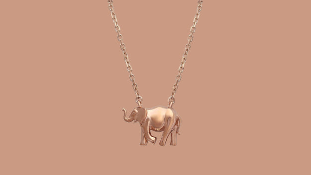 Noémie Elephant Pendant Necklace Charms Nature Layering Statement Dainty 18K Rose Gold
