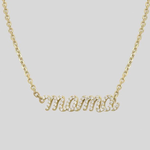 Mama Pendant Necklace Yellow Gold Layering Elegant Dainty Diamond  Sparkle 18K Gold | VS Clarity