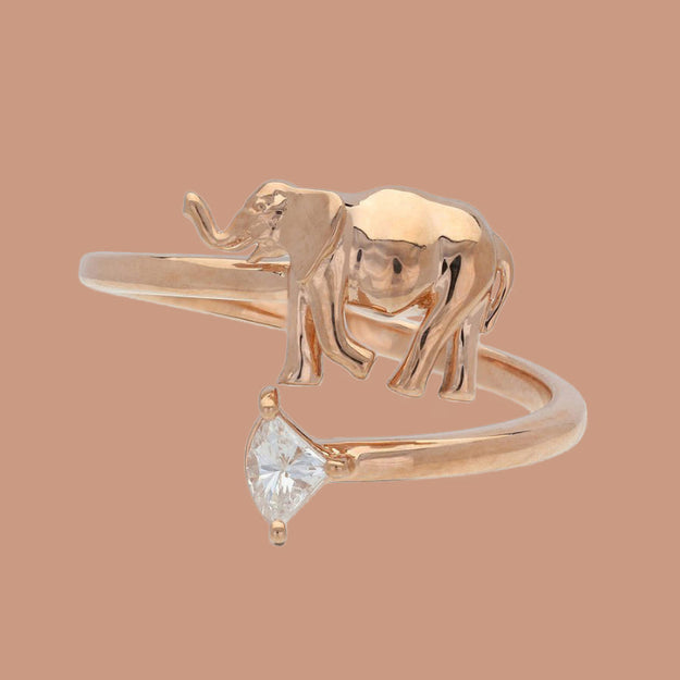 Noémie Elephant Diamond Ring Nature Sparkle Fashion Statement Rose Gold Unique 18K gold